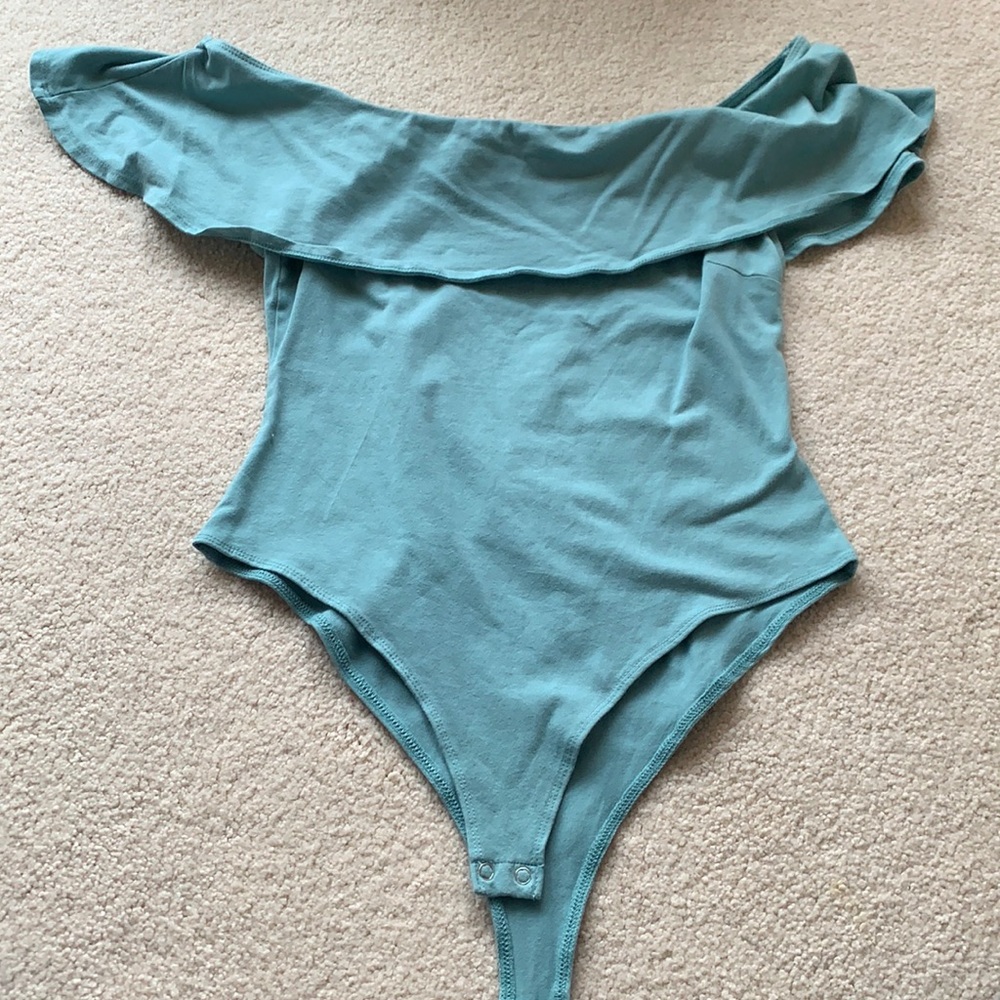 Teal off-the-shoulder bodysuit